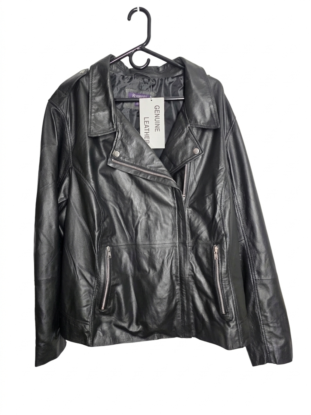 Vintage Roaman's Genuine Leather Black Plus Size Women's Moto Jacket